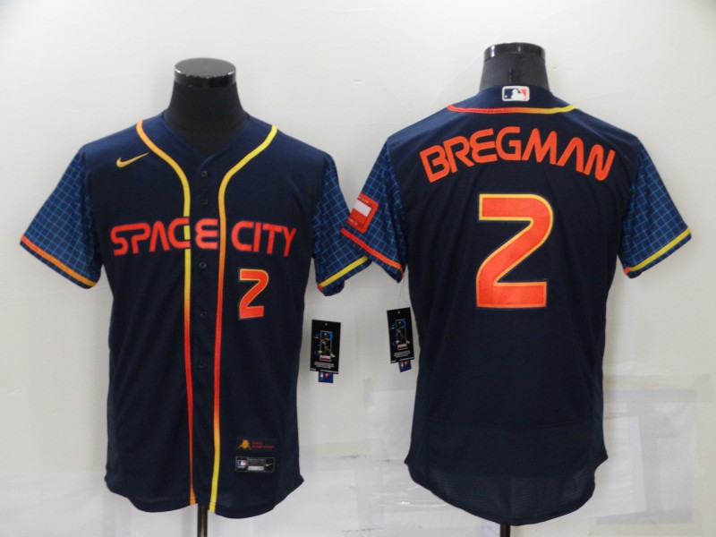 Men's Houston Astros #2 Alex Bregman Number 2022 Navy Blue City Connect Flex Base Stitched Baseball Jersey