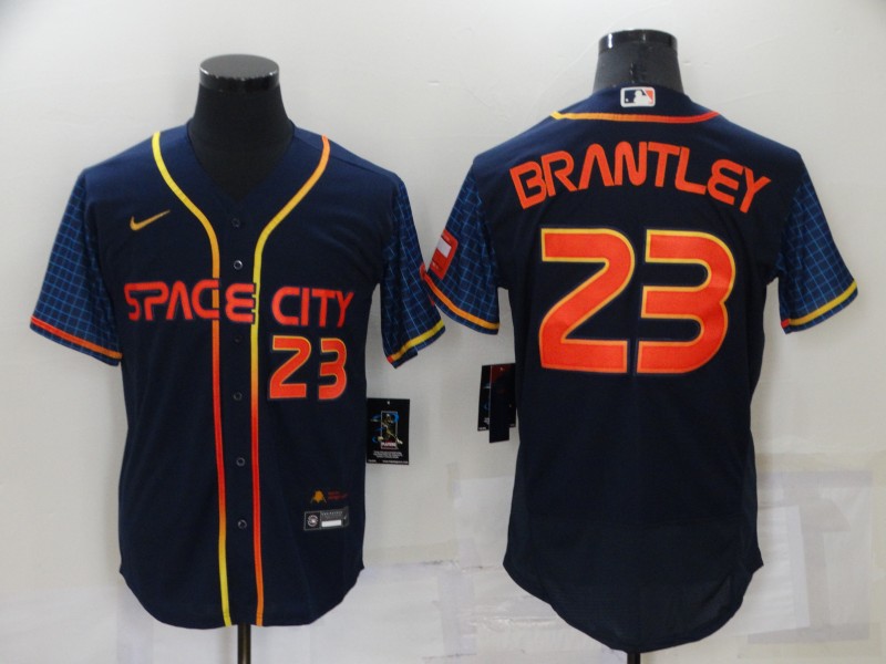 Men's Houston Astros #23 Michael Brantley Number 2022 Navy Blue City Connect Flex Base Stitched Baseball Jersey