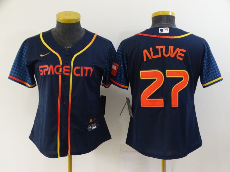 Women's Houston Astros #27 Jose Altuve 2022 Navy Blue City Connect Cool Base Stitched Jersey