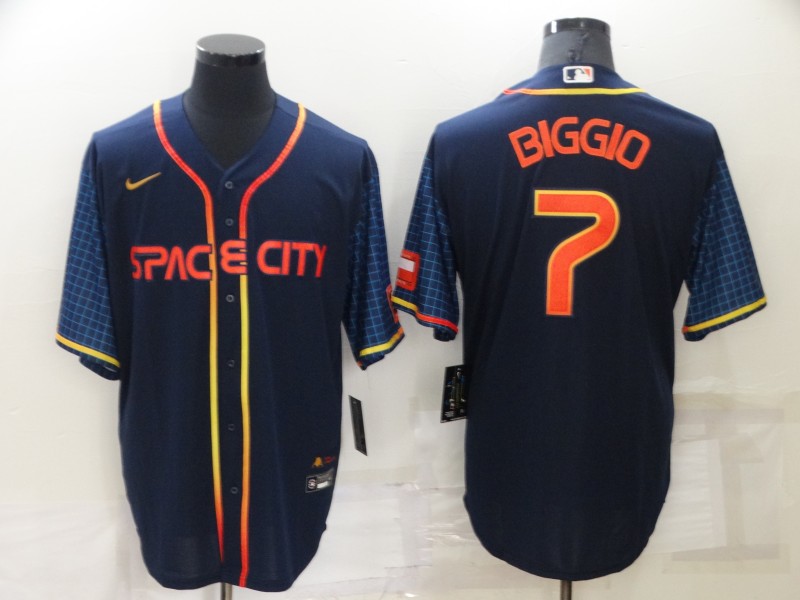 Men's Houston Astros #7 Craig Biggio 2022 Navy Blue City Connect Cool Base Stitched Jersey