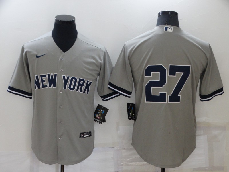 Men's New York Yankees #27 Giancarlo Stanton No Name Grey Stitched Nike Cool Base Throwback Jersey