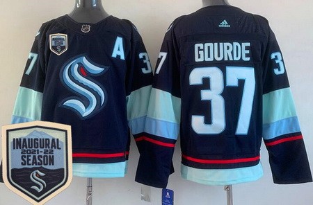 Men's Seattle Kraken #37 Yanni Gourde Navy 2021-22 Season Inaugural Authentic Jersey