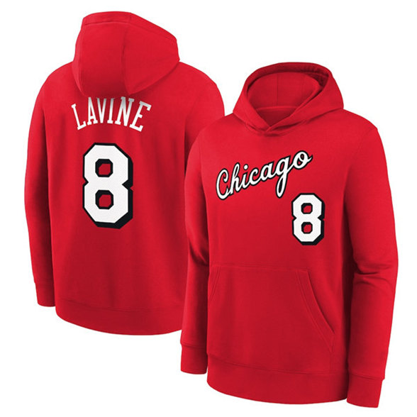 Men's Chicago Bulls #8 Zach lavine Red Pullover Hoodie