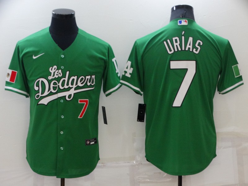 Men's Los Angeles Dodgers #7 Julio Urias Green With Los 2021 Mexican Heritage Stitched Baseball Jersey