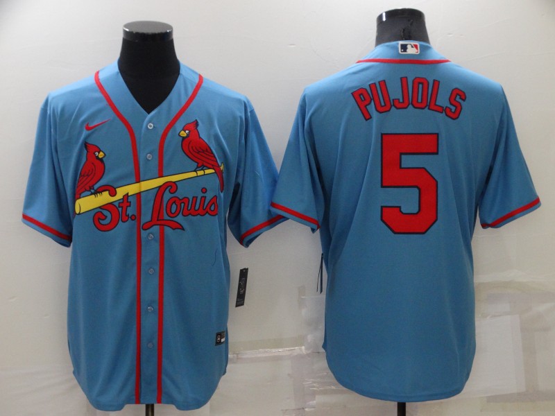 Men's St Louis Cardinals #5 Albert Pujols Light Blue Stitched MLB Cool Base Nike Jersey