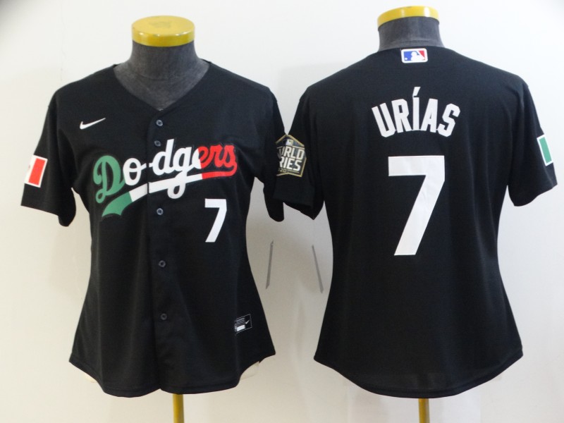 Women's Los Angeles Dodgers #7 Julio Urias Black Mexico 2020 World Series Cool Base Nike Jersey