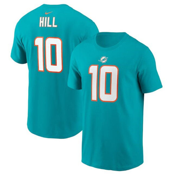 Men's Miami Dolphins #10 Tyreek Hill 2022 Aqua Name & Number T-Shirt