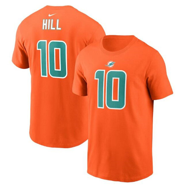 Men's Miami Dolphins #10 Tyreek Hill 2022 Orange Name & Number T-Shirt