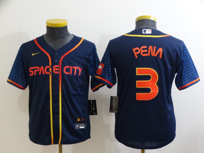 Youth Houston Astros #3 Jeremy Pena 2022 Navy Blue City Connect Flex Base Stitched Baseball Jersey