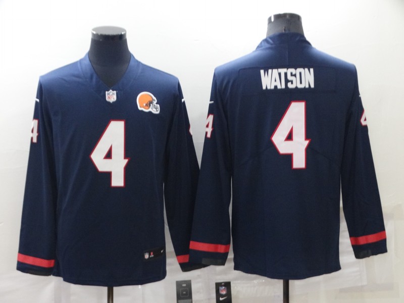 Men's Cleveland Browns #4 Deshaun Watson Nike Navy Blue Therma Long Sleeve Limited Jersey