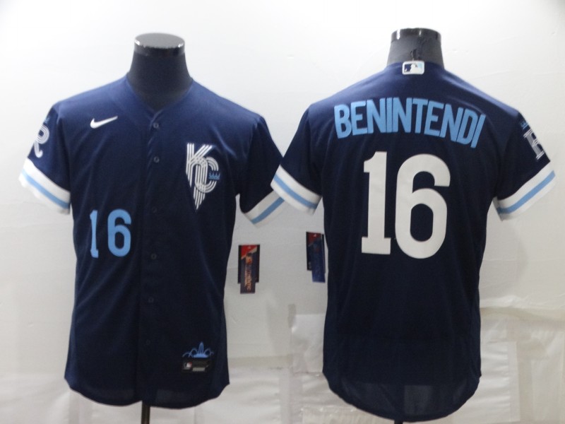 Men's Kansas City Royals #16 Andrew Benintendi Number 2022 Navy Blue City Connect Flex Base Stitched Jersey