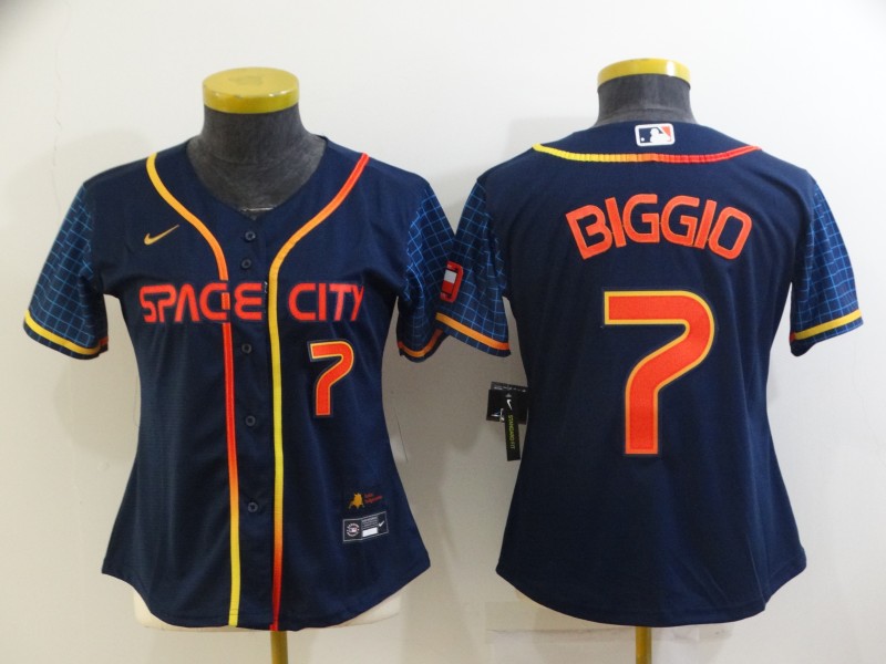 Women's Houston Astros #7 Craig Biggio Number 2022 Navy Blue City Connect Cool Base Stitched Jersey