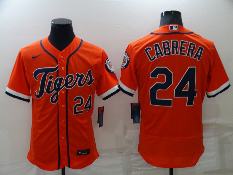 Men's Detroit Tigers #24 Miguel Cabrera Orange Stitched MLB Flex Base Nike Jersey