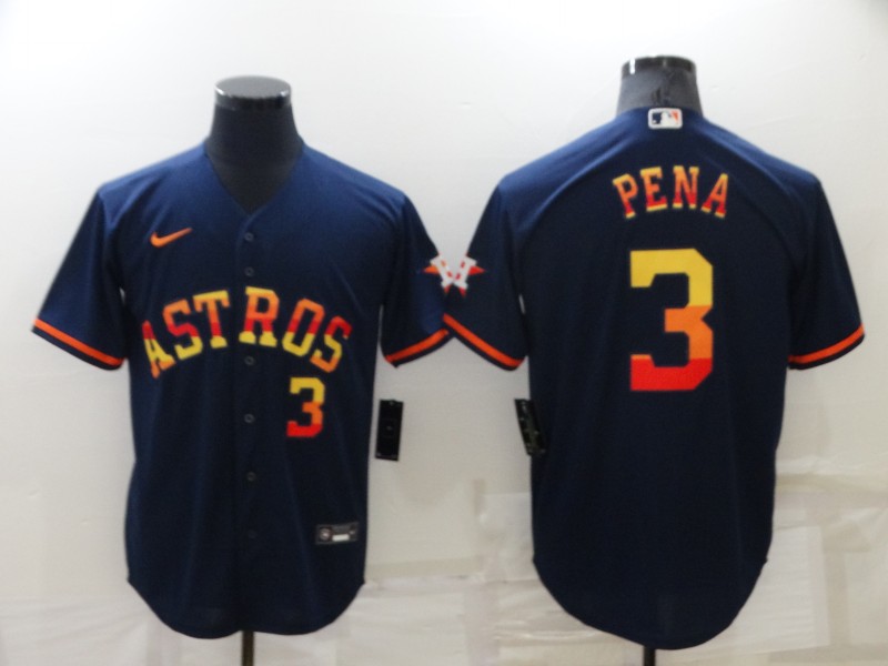 Men's Houston Astros #3 Jeremy Pena Number Navy Blue Rainbow Stitched MLB Cool Base Nike Jersey