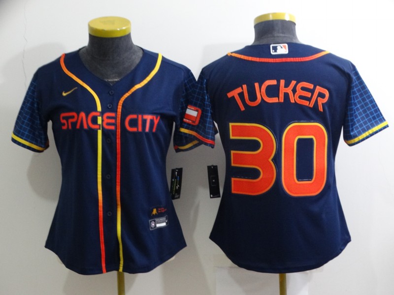 Youth Houston Astros #30 Kyle Tucker 2022 Navy Blue City Connect Cool Base Stitched Jersey