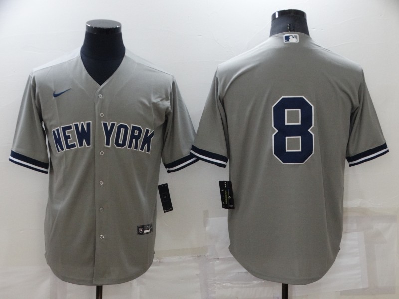 Men's New York Yankees #8 Yogi Berra Grey No Name Stitched MLB Nike Cool Base Throwback Jersey