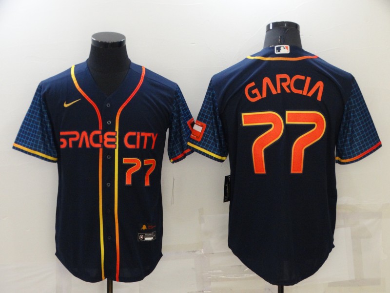 Men's Houston Astros #77 Luis Garcia Number 2022 Navy Blue City Connect Cool Base Stitched Jersey