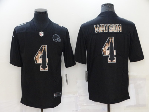 Men's Cleveland Browns #4 Deshaun Watson Black Statue of Liberty Limited Stitched Jersey