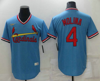 Men's St Louis Cardinals #4 Yadier Molina Light Blue Pullover Cooperstown Collection Stitched MLB Nike Jersey