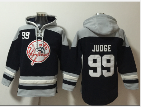 Men's New York Yankees #99 Aaron Judge Navy Blue Ageless Must Have Lace Up Pullover Hoodie