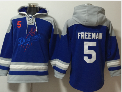 Men's Los Angeles Dodgers #5 Freddie Freeman Blue Ageless Must Have Lace Up Pullover Hoodie