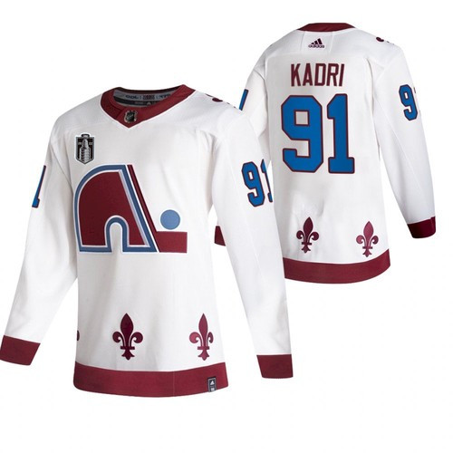 Men's Colorado Avalanche #91 Nazem Kadri White 2022 Stanley Cup Final Patch Reverse Retro Stitched Jersey