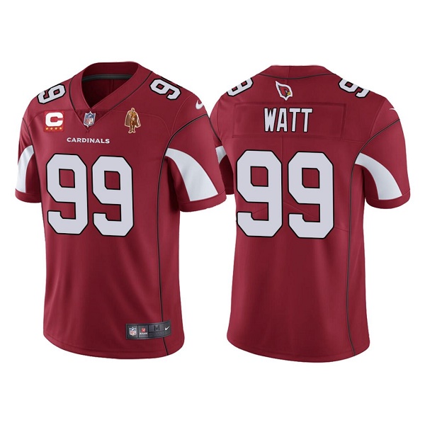 Men's Arizona Cardinals #99 J.J. Watt Red With C Patch & Walter Payton Patch Limited Stitched Jersey