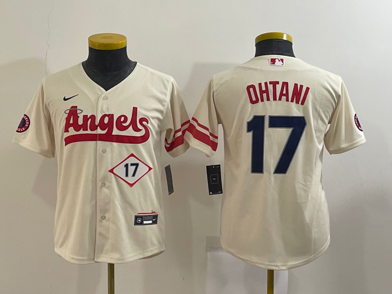 Youth Los Angeles Angels #17 Shohei Ohtani Number Cream 2022 City Connect Cool Base Stitched Jersey