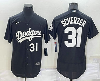 Men's Los Angeles Dodgers #31 Max Scherzer Number Black Turn Back The Clock Stitched Cool Base Jersey