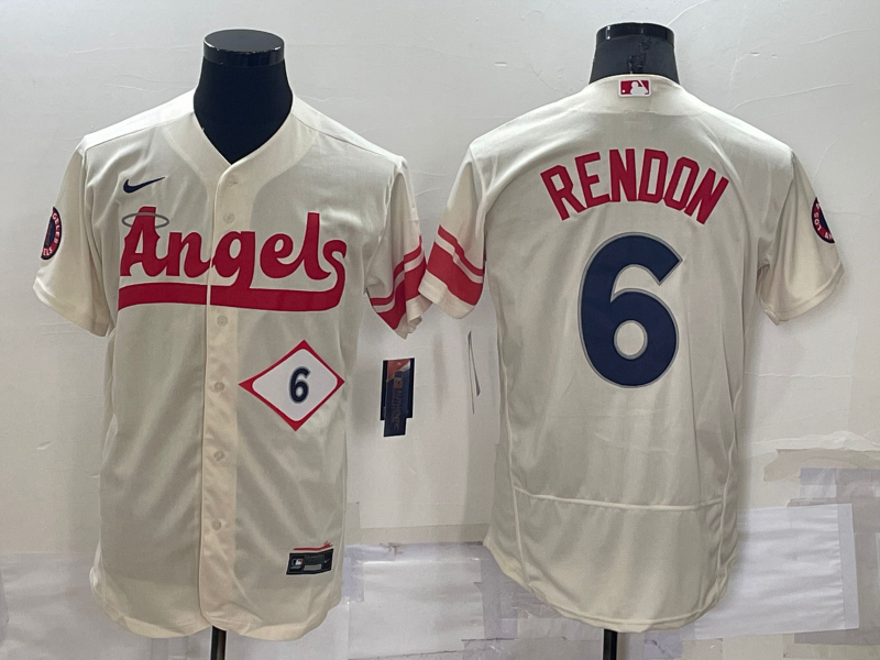 Men's Los Angeles Angels #6 Anthony Rendon Number Cream 2022 City Connect Flex Base Stitched Jersey