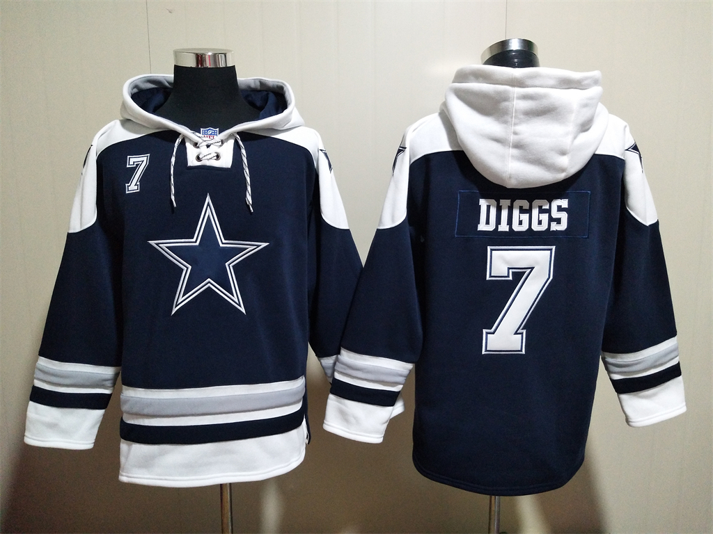 Men's Dallas Cowboys #7 Trevon Diggs Navy Blue Ageless Must Have Lace Up Pullover Hoodie