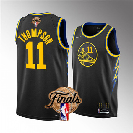 Men's Golden State Warriors #11 Klay Thompson 2022 Black NBA Finals Stitched Jersey