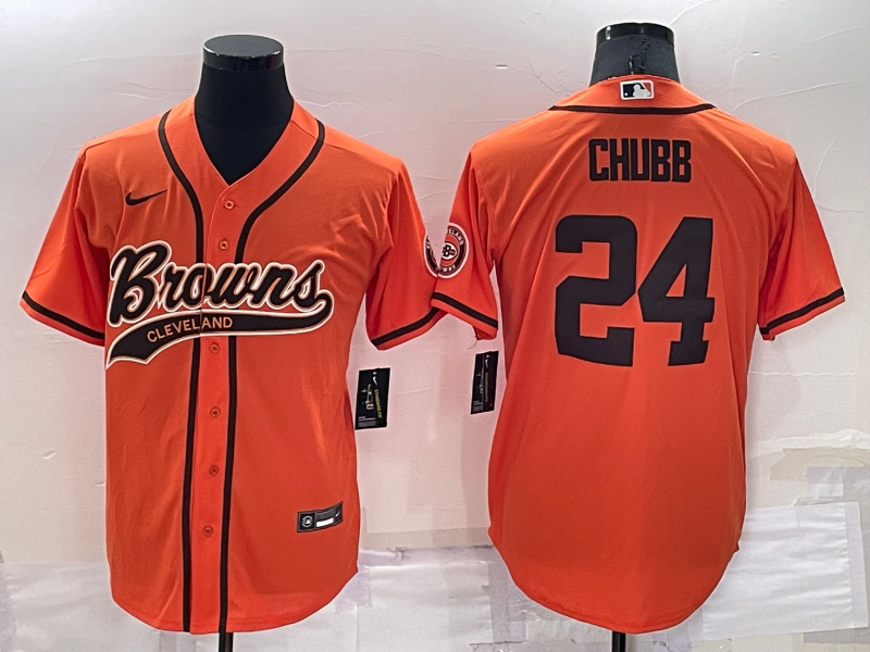 Men's Cleveland Browns #24 Nick Chubb Orange Stitched Cool Base Nike Baseball Jersey