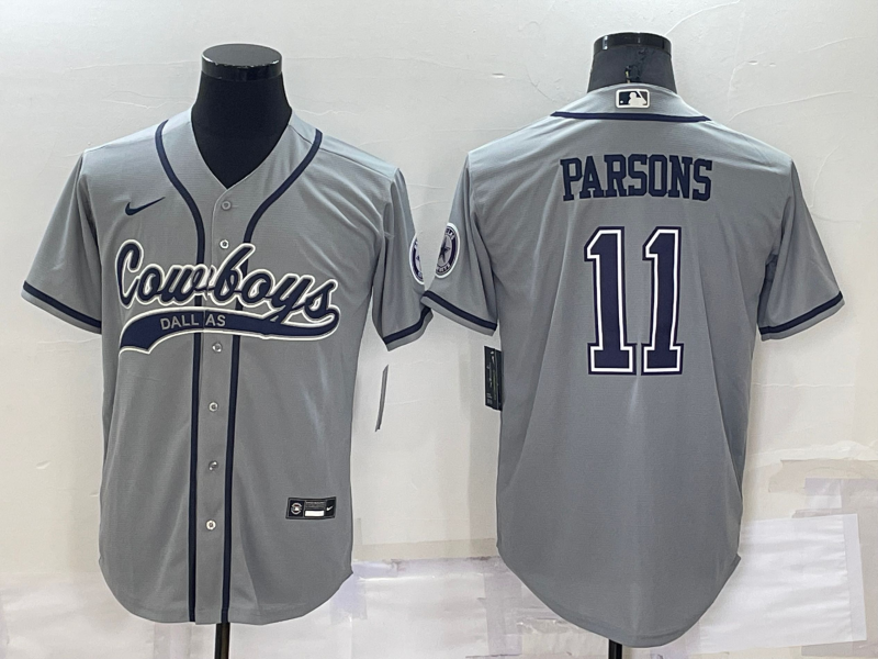 Men's Dallas Cowboys #11 Micah Parsons Grey Stitched Cool Base Nike Baseball Jersey