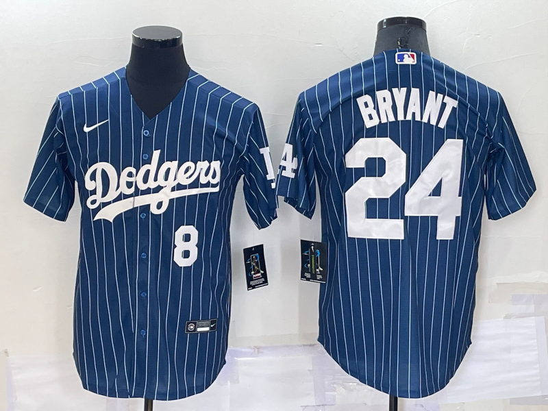 Men's Los Angeles Dodgers #8 #24 Kobe Bryant Number Navy Blue Pinstripe Stitched MLB Cool Base Nike Jersey