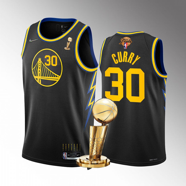 Men's Golden State Warriors #30 Stephen Curry Black 2022 NBA Finals Champions Stitched Jersey