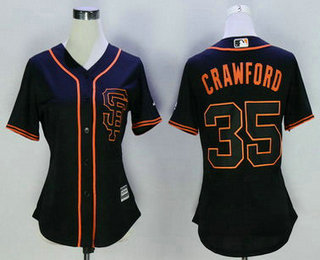 Women's San Francisco Giants #35 Brandon Crawford Black SF Cool Base Baseball Jersey