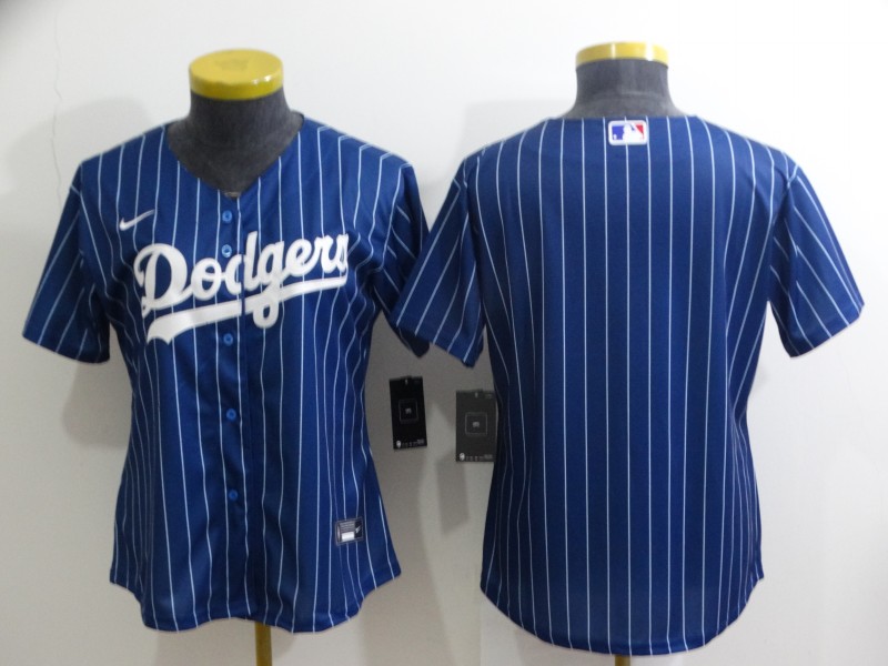 Women's Los Angeles Dodgers Blank Navy Blue Pinstripe Stitched MLB Cool Base Nike Jersey