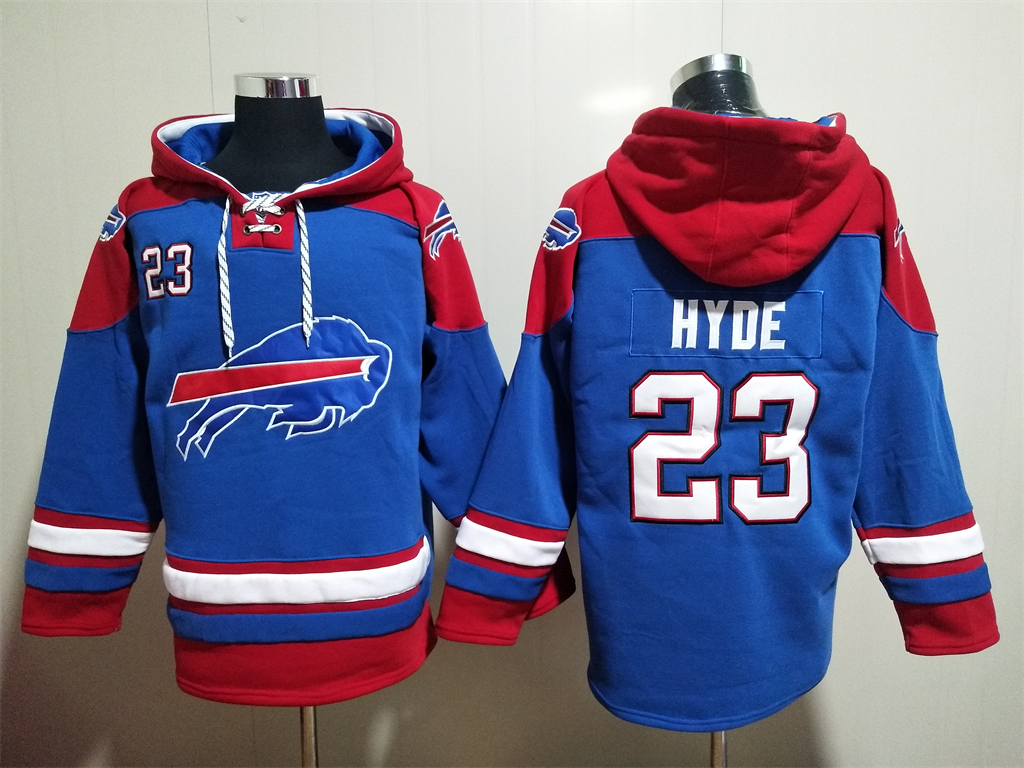 Men's Buffalo Bills #23 Micah Hyde Blue Ageless Must Have Lace Up Pullover Hoodie