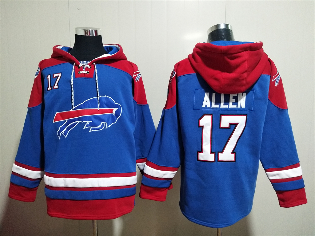 Men's Buffalo Bills #17 Josh Allen Blue Ageless Must Have Lace Up Pullover Hoodie