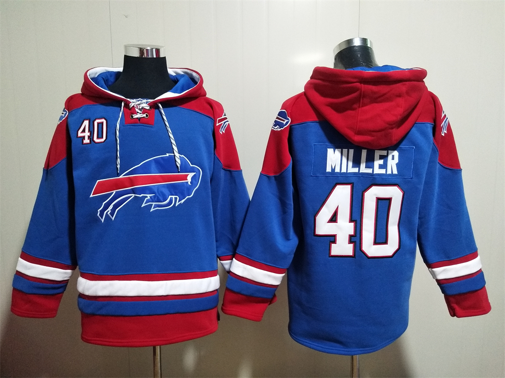 Men's Buffalo Bills #40 Von Miller Blue Ageless Must Have Lace Up Pullover Hoodie