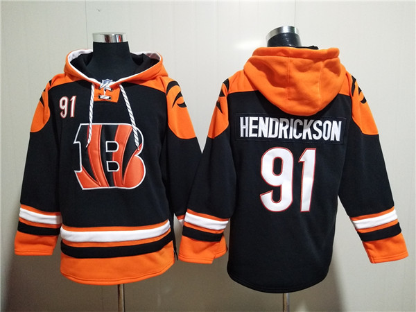 Men's Cincinnati Bengals #91 Trey Hendrickson Orange Black Ageless Must-Have Lace-Up Pullover Hoodie