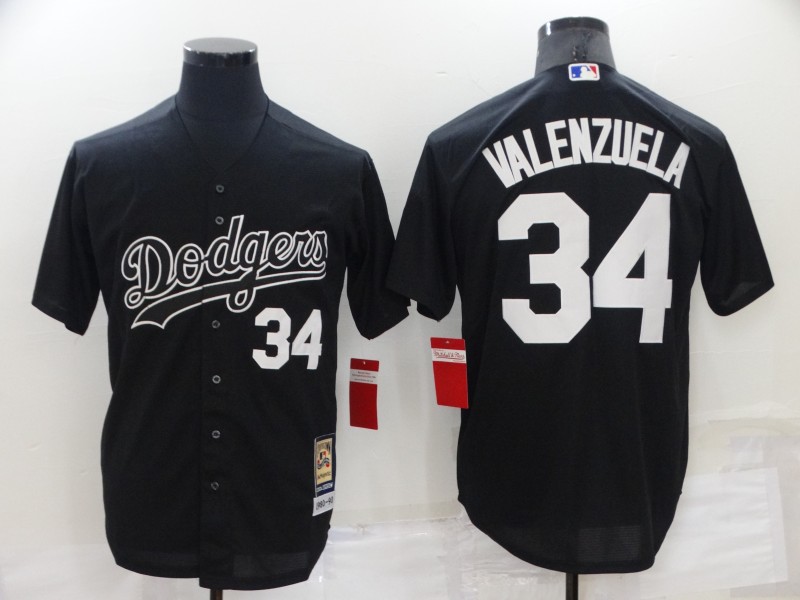 Men's Los Angeles Dodgers #34 Fernando Valenzuela Black Cooperstown Collection Cool Base Stitched Nike Jersey