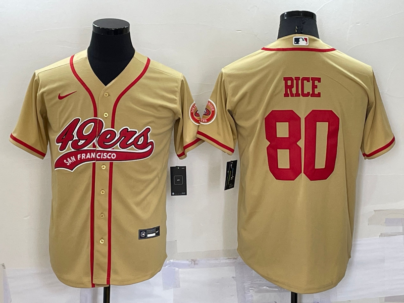 Men's San Francisco 49ers #80 Jerry Rice Gold Stitched Cool Base Nike Baseball Jersey