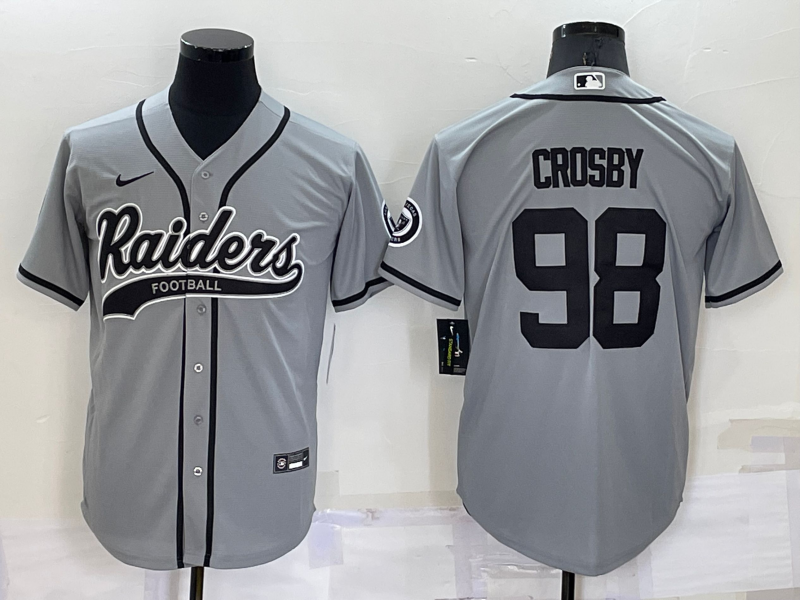 Men's Las Vegas Raiders #98 Maxx Crosby Grey Stitched MLB Cool Base Nike Baseball Jersey