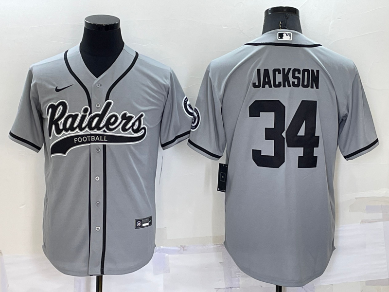 Men's Las Vegas Raiders #34 Bo Jackson Grey Stitched MLB Cool Base Nike Baseball Jersey