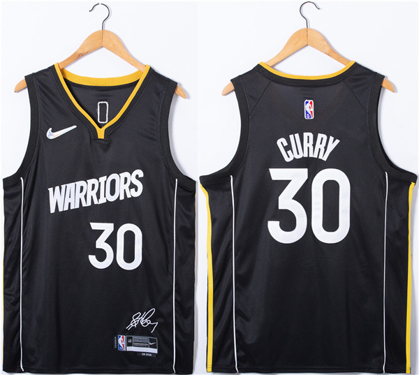 Men's Golden State Warriors #30 Stephen Curry Black 75th Anniversary Stitched Jersey