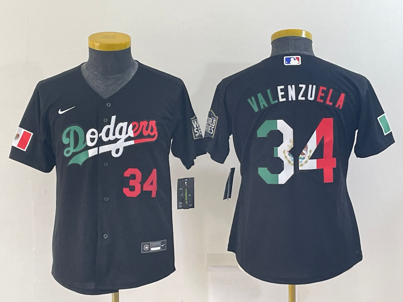 Youth Los Angeles Dodgers #34 Toro Valenzuela Mexico Number Black Cool Base Stitched Baseball Jersey