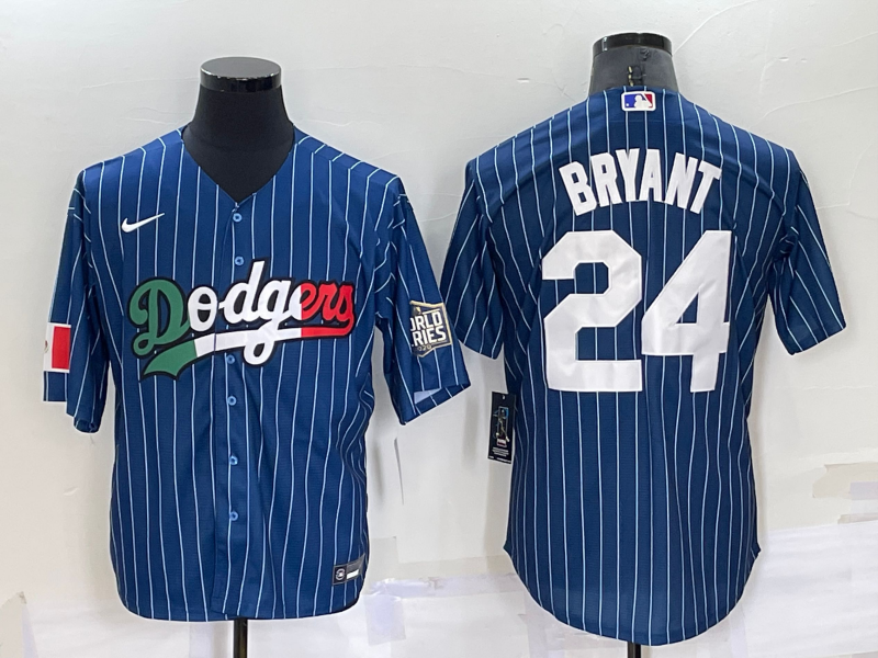 Men's Los Angeles Dodgers #24 Kobe Bryant Navy Blue Pinstripe 2020 World Series Cool Base Nike Jersey