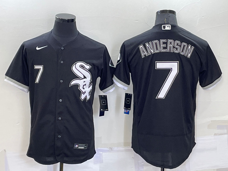 Men's Chicago White Sox #7 Tim Anderson Number Black Stitched MLB Flex Base Nike Jersey